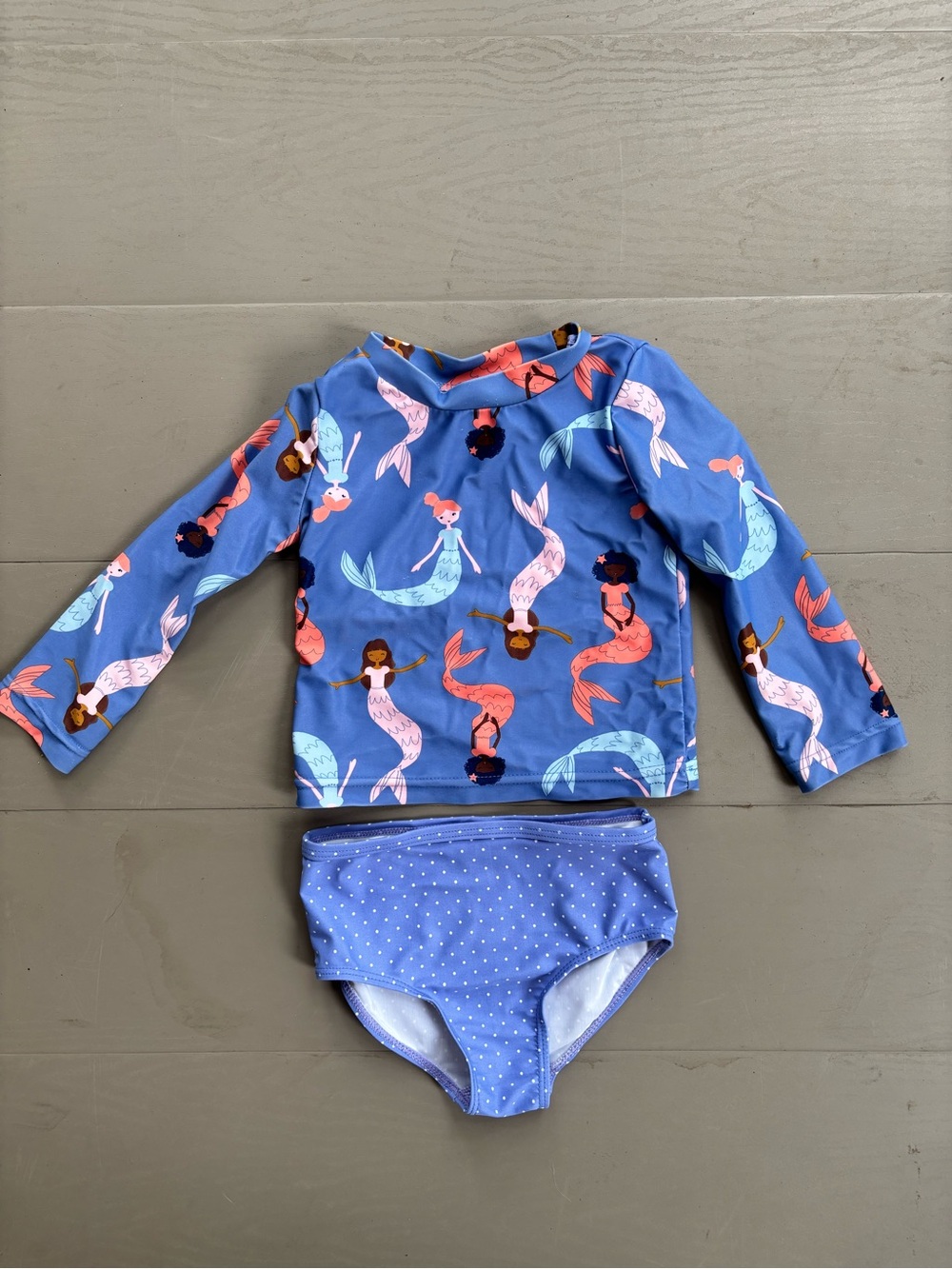 Carter's Blue Mermaid Print Long-Sleeve Rashguard Swim Set